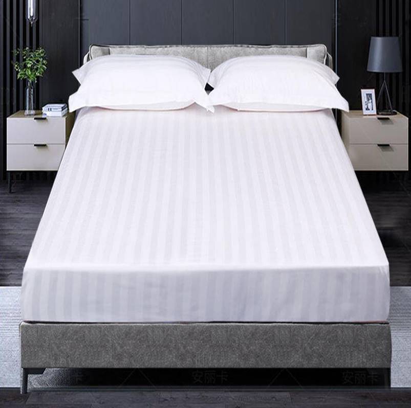 Fitted Sheets - Solid Color/Satin Strip Cotton/Polyester TC200-400